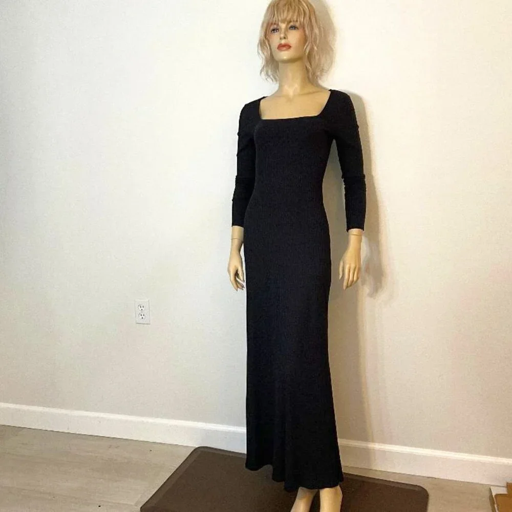 ABERCROMBIE & FITCH NWOT Black Bodycon Ribbed Maxi Dress Size S